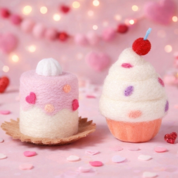 New Target Spritz Valentine's Day 2 Piece Pink Cupcakes Felt Fabric Decoration - Picture 1 of 3